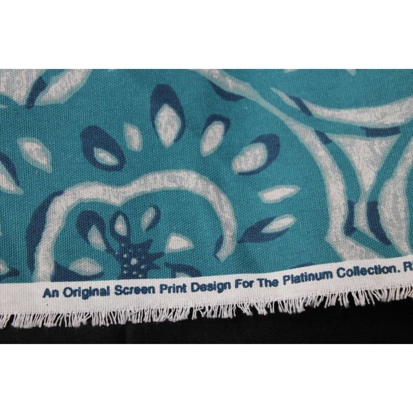 Platinum Collection RICHLOOM Teal Blue White Flower Print Fabric Canvas Textile - Picture 5 of 6